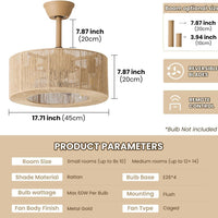 Rattan Weaving Fan Lamp Retro Living Room Restaurant Bedroom Light